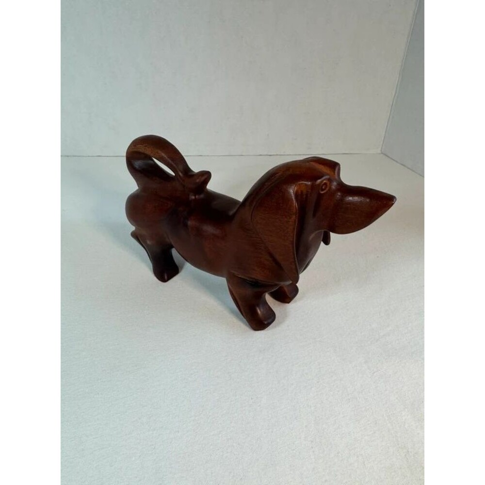Hand Carved Solid Wood Dachshund Dog Figurine - Mid Century Modern Style MCM 8"